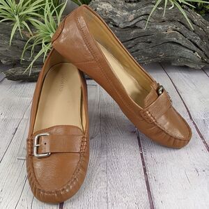 Lands End Leather Driving Loafers with Side Buckle